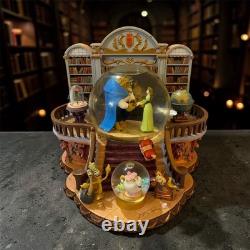 RARE VTG Disney Beauty and the Beast Library Double Snow Globe Music Box 90's