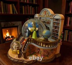 RARE VTG Disney Beauty and the Beast Library Double Snow Globe Music Box 90's
