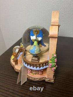 RARE VTG Disney Beauty and the Beast Library Double Snow Globe Music Box 90's