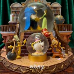 RARE VTG Disney Beauty and the Beast Library Double Snow Globe Music Box 90's