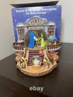 RARE VTG Disney Beauty and the Beast Library Double Snow Globe Music Box 90's