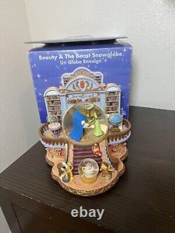 RARE VTG Disney Beauty and the Beast Library Double Snow Globe Music Box 90's