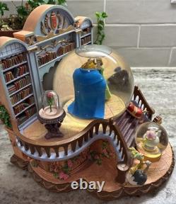 RARE VTG Disney Beauty & the Beast Library Double Snow Globe Music Box 90's L92