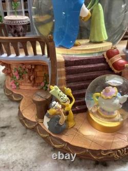 RARE VTG Disney Beauty & the Beast Library Double Snow Globe Music Box 90's L92