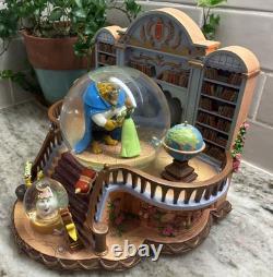 RARE VTG Disney Beauty & the Beast Library Double Snow Globe Music Box 90's L92