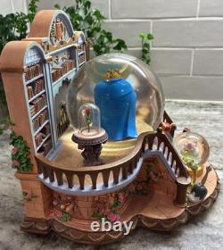 RARE VTG Disney Beauty & the Beast Library Double Snow Globe Music Box 90's L92