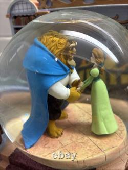 RARE VTG Disney Beauty & the Beast Library Double Snow Globe Music Box 90's L92