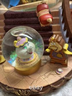 RARE VTG Disney Beauty & the Beast Library Double Snow Globe Music Box 90's L92