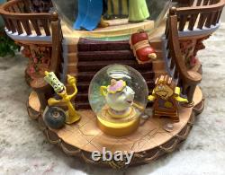 RARE VTG Disney Beauty & the Beast Library Double Snow Globe Music Box 90's L92