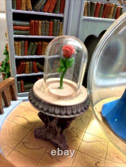 RARE VTG Disney Beauty & the Beast Library Double Snow Globe Music Box 90's L92