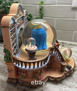 RARE VTG Disney Beauty & the Beast Library Double Snow Globe Music Box 90's L92