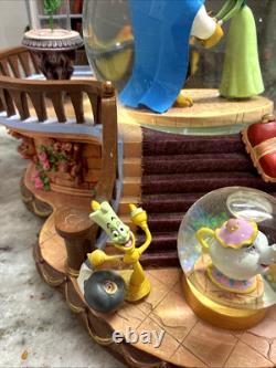 RARE VTG Disney Beauty & the Beast Library Double Snow Globe Music Box 90's L92