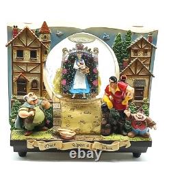 Rare DISNEY'S Belle Beauty and the Beast Double sided Book Snow Globe Music box