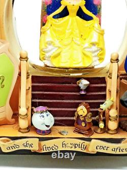 Rare DISNEY'S Belle Beauty and the Beast Double sided Book Snow Globe Music box