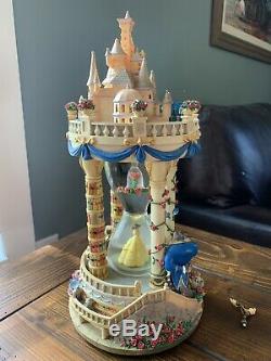Rare Disney Beauty and the Beast Hourglass Castle Snowglobe Musical & Lights Up