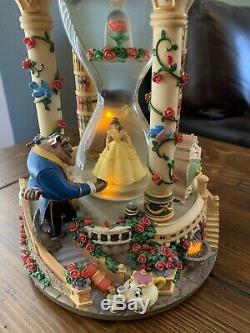 Rare Disney Beauty and the Beast Hourglass Castle Snowglobe Musical & Lights Up