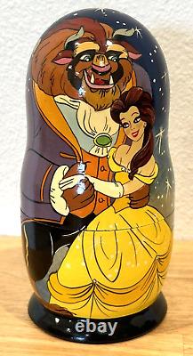 Rare Htf Disney Matryoshka Beauty & The Beast Hand Painted Nesting Wooden Dolls