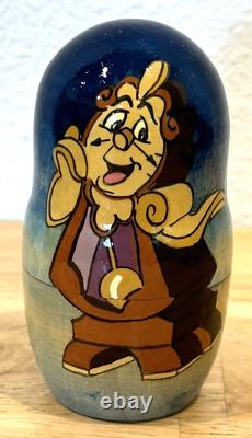 Rare Htf Disney Matryoshka Beauty & The Beast Hand Painted Nesting Wooden Dolls