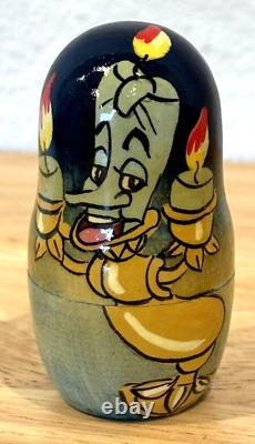 Rare Htf Disney Matryoshka Beauty & The Beast Hand Painted Nesting Wooden Dolls