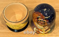 Rare Htf Disney Matryoshka Beauty & The Beast Hand Painted Nesting Wooden Dolls