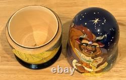 Rare Htf Disney Matryoshka Beauty & The Beast Hand Painted Nesting Wooden Dolls