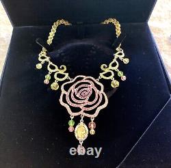 Swarovski Disney Beauty Beast Pink Green Rose Pave Necklace Earring Pendant B1#1