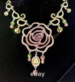 Swarovski Disney Beauty Beast Pink Green Rose Pave Necklace Earring Pendant B1#1