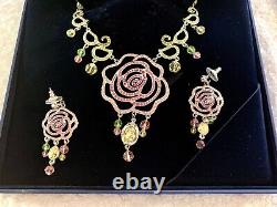 Swarovski Disney Beauty Beast Pink Green Rose Pave Necklace Earring Pendant B1#1