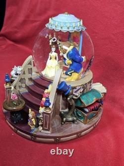 Vintage Disney Beauty And The Beast Enchanted Love 8 Snow Globe Music Lights Up