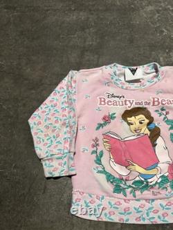 Vintage Disney Beauty & The Beast Sweatshirt Toddler Kids 4T Pink Floral SSI