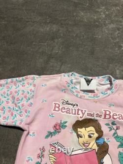 Vintage Disney Beauty & The Beast Sweatshirt Toddler Kids 4T Pink Floral SSI