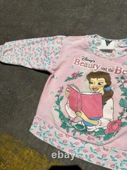 Vintage Disney Beauty & The Beast Sweatshirt Toddler Kids 4T Pink Floral SSI