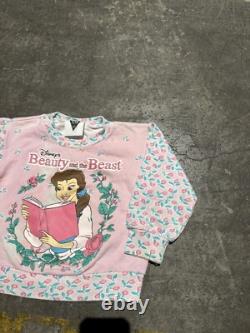 Vintage Disney Beauty & The Beast Sweatshirt Toddler Kids 4T Pink Floral SSI