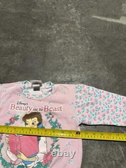 Vintage Disney Beauty & The Beast Sweatshirt Toddler Kids 4T Pink Floral SSI