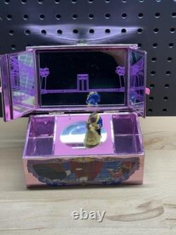 Vintage Disney Beauty and the Beast Musical Jewelry Box Pink Tin 1991 Dancing