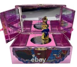 Vintage Disney Beauty and the Beast Musical Jewelry Box Pink Tin 1991 Dancing