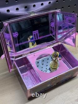 Vintage Disney Beauty and the Beast Musical Jewelry Box Pink Tin 1991 Dancing