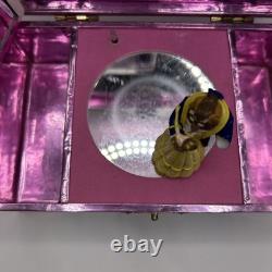 Vintage Disney Beauty and the Beast Musical Jewelry Box Pink Tin 1991 Dancing