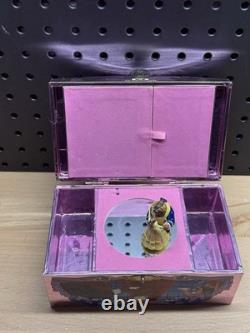 Vintage Disney Beauty and the Beast Musical Jewelry Box Pink Tin 1991 Dancing