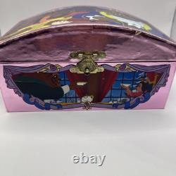 Vintage Disney Beauty and the Beast Musical Jewelry Box Pink Tin 1991 Dancing