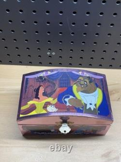 Vintage Disney Beauty and the Beast Musical Jewelry Box Pink Tin 1991 Dancing