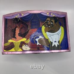 Vintage Disney Beauty and the Beast Musical Jewelry Box Pink Tin 1991 Dancing