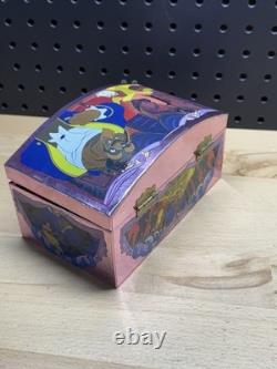 Vintage Disney Beauty and the Beast Musical Jewelry Box Pink Tin 1991 Dancing