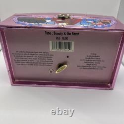 Vintage Disney Beauty and the Beast Musical Jewelry Box Pink Tin 1991 Dancing