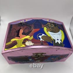 Vintage Disney Beauty and the Beast Musical Jewelry Box Pink Tin 1991 Dancing