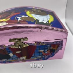 Vintage Disney Beauty and the Beast Musical Jewelry Box Pink Tin 1991 Dancing