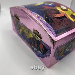 Vintage Disney Beauty and the Beast Musical Jewelry Box Pink Tin 1991 Dancing
