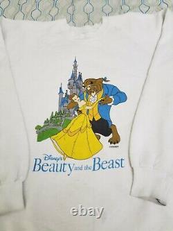 Vintage Disney Beauty and the Beast Sweatshirt Crewneck Mens XL White Movie 90s