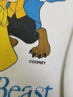 Vintage Disney Beauty and the Beast Sweatshirt Crewneck Mens XL White Movie 90s