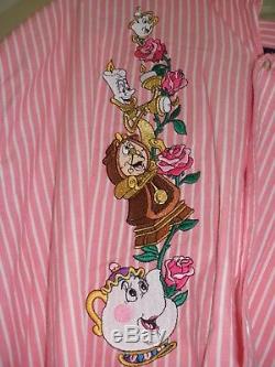 Vintage Disney Store Large Long Sleeve BEAUTY & THE BEAST Embroidered Shirt NWT